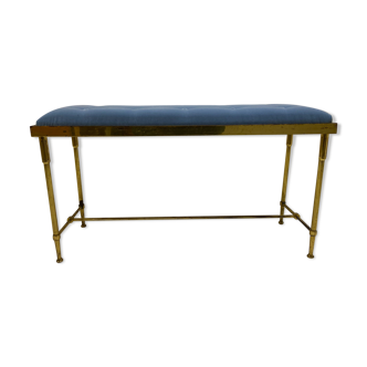 Classic neo bench in brass and mauve velvet, Paris, 1970