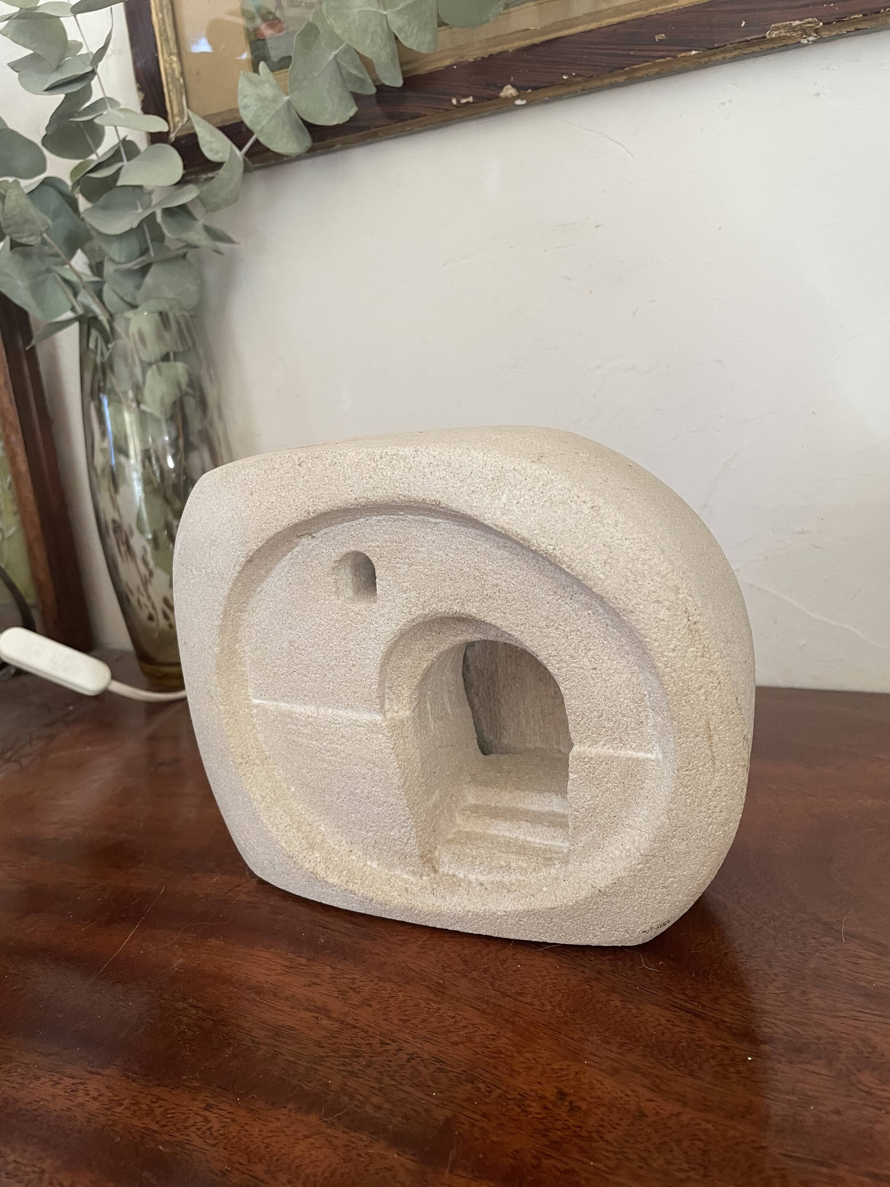 Vintage carved stone lamp signed Arsène Galisson