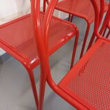 Set of 6 vintage red metal chairs from the 80s