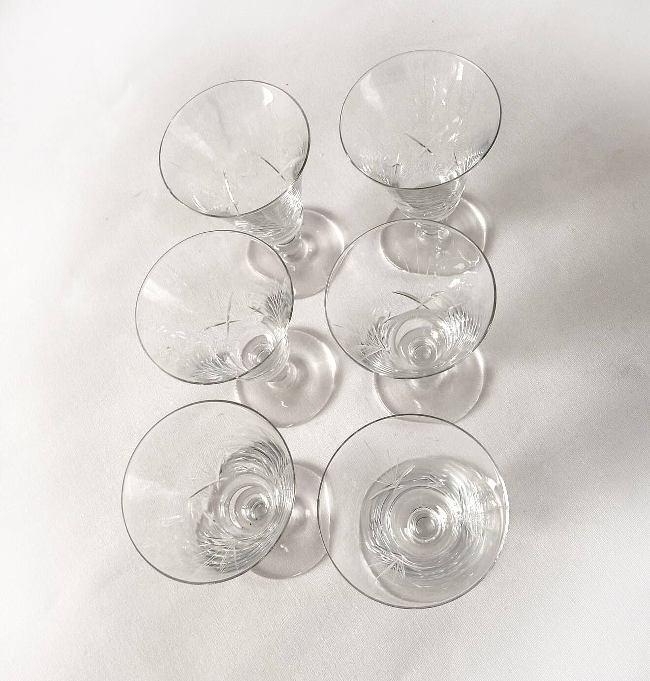 6 cut tulip glasses 1940