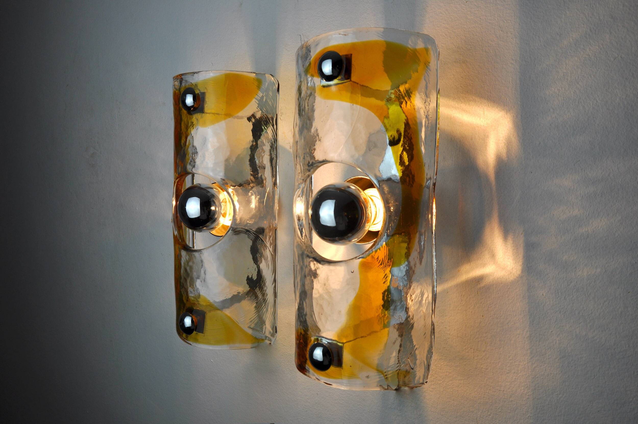 Pair of Murano Mazzega Orange wall lights, Italy, 1970