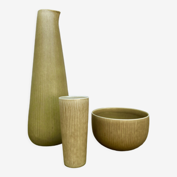 Ensemble de 3 vases et bols en poterie Rörstrand Ritzi par Gunnar Nylund Suède 1950's