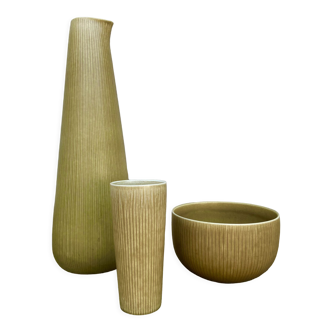 Set of 3 Rörstrand Ritzi pottery vases and bowl by Gunnar Nylund Sweden 1950's