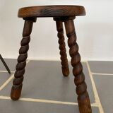 Vintage wood tripod stool turned