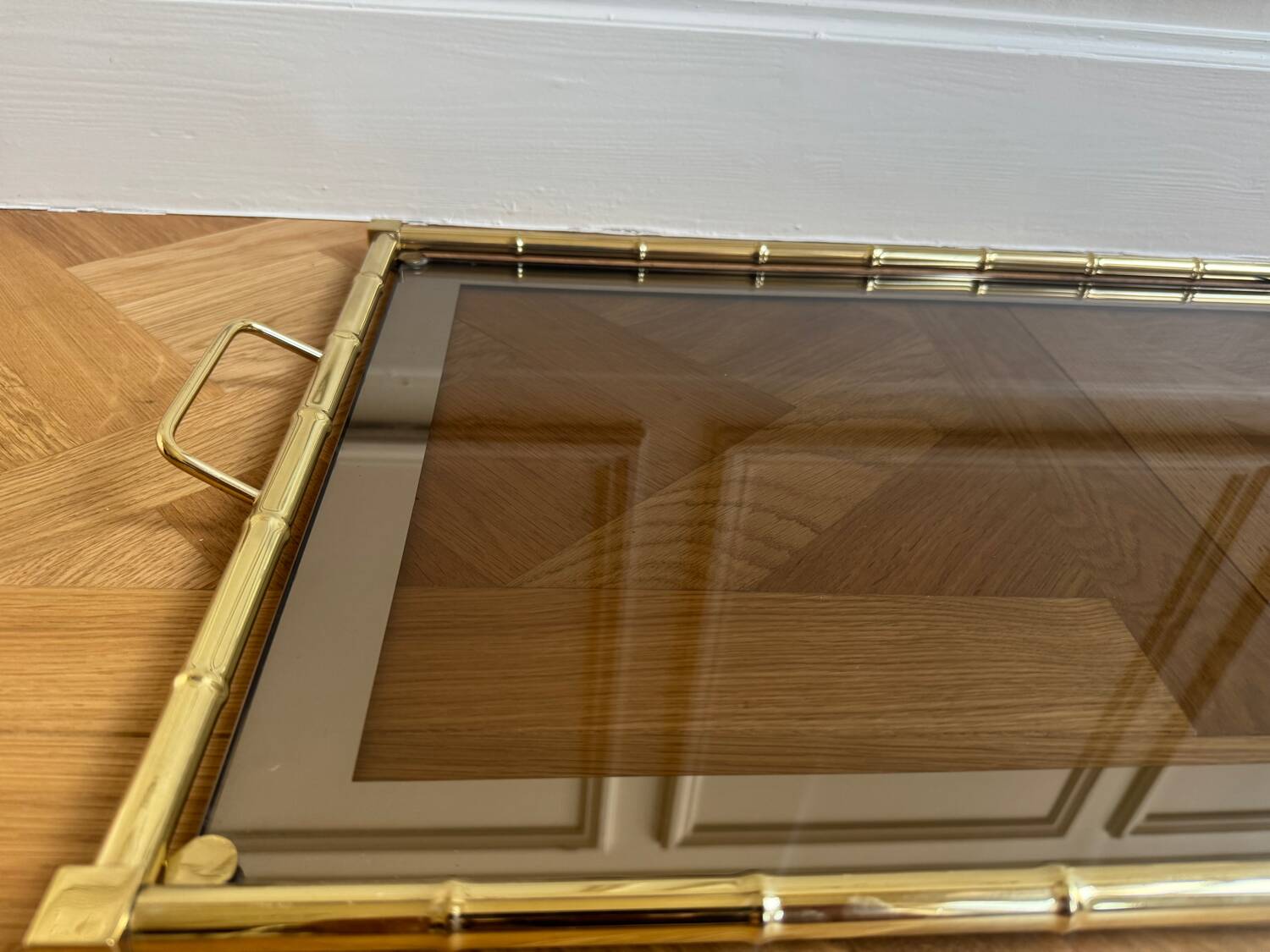 Gold metal bamboo tray, 1970s