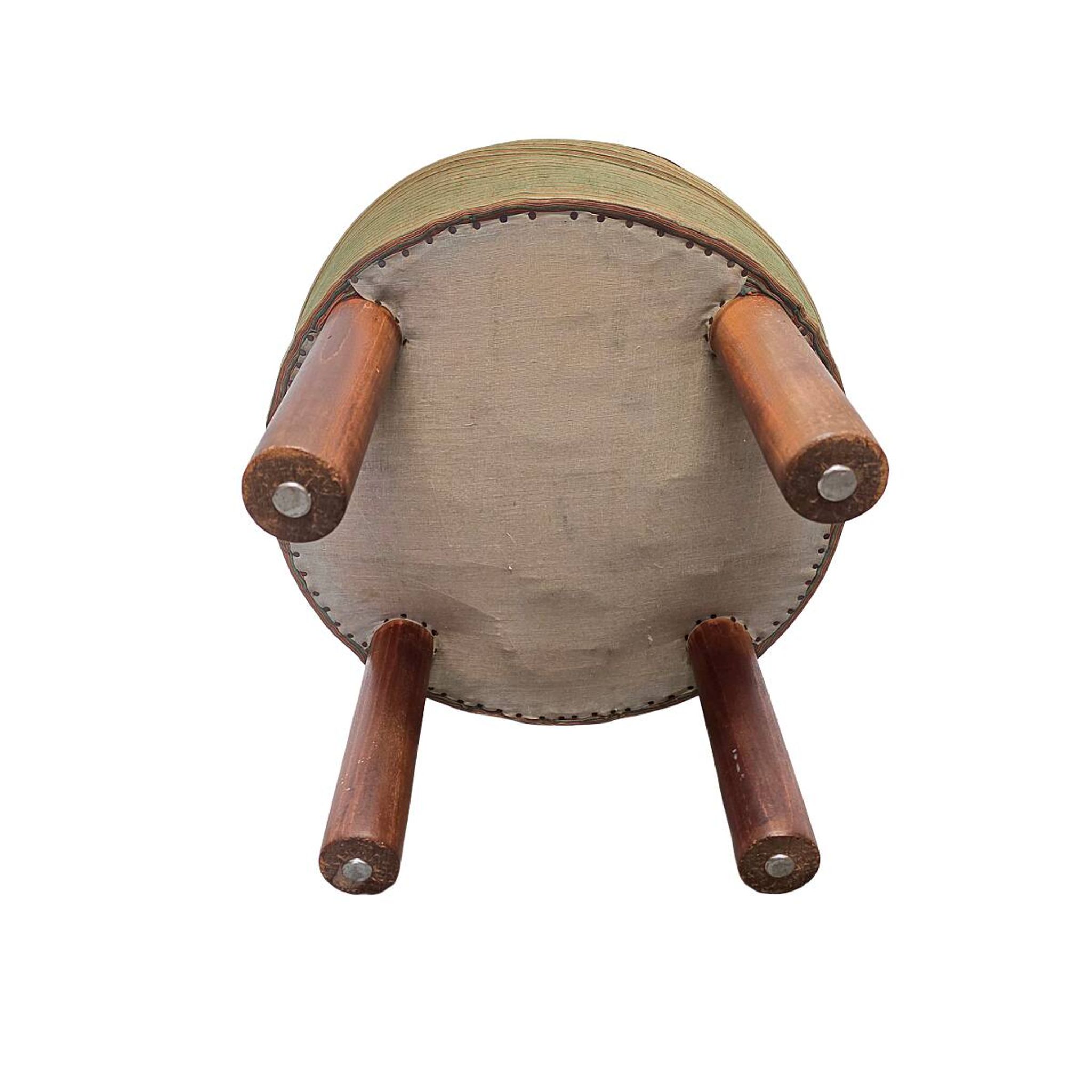 Vintage Pouf/Stool With Ribbed Fabric, 1970s