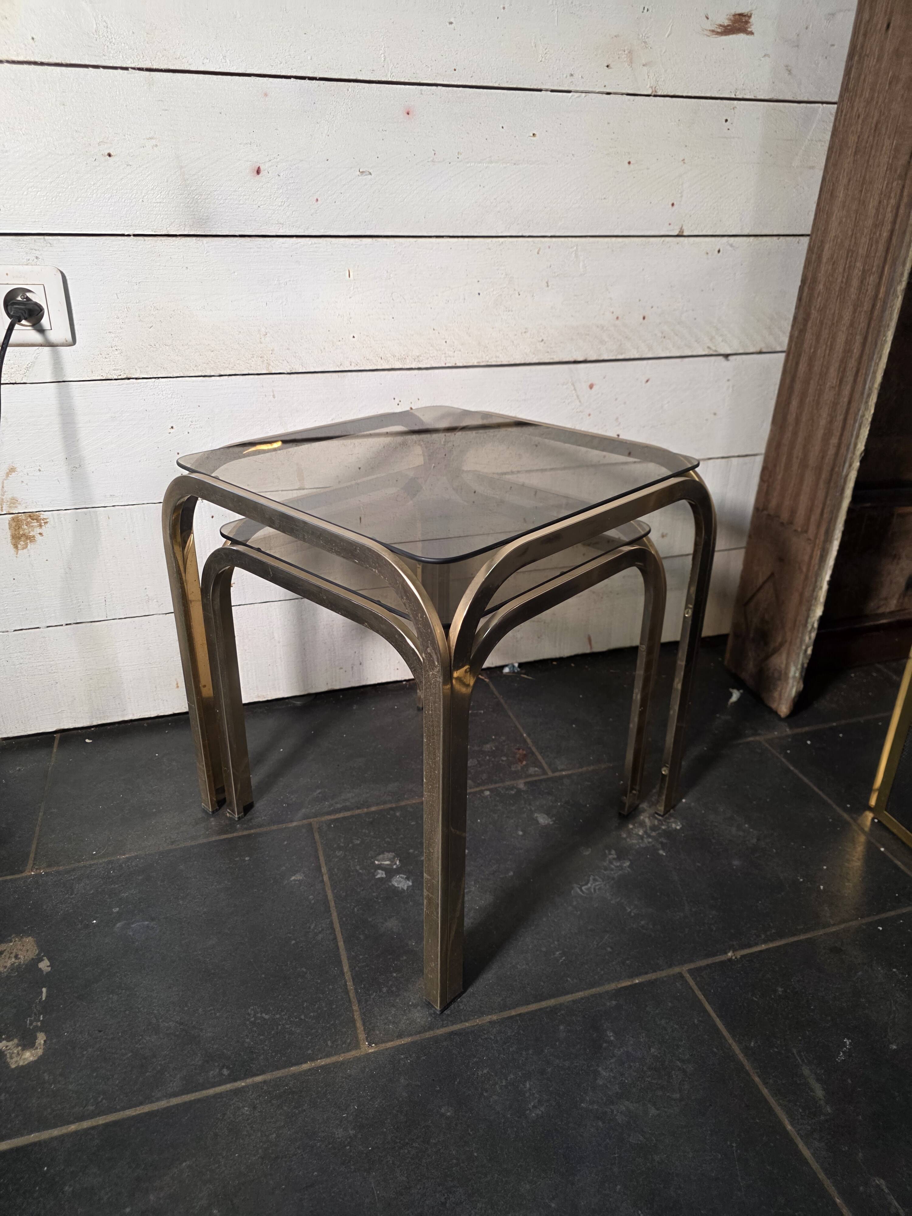 1970s golden metal nesting table