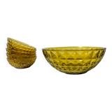 Vintage Amber Glass Dessert Set - 1 Salad Bowl + 5 Matching Bowls