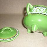 Green tripod pot with ceramic lid