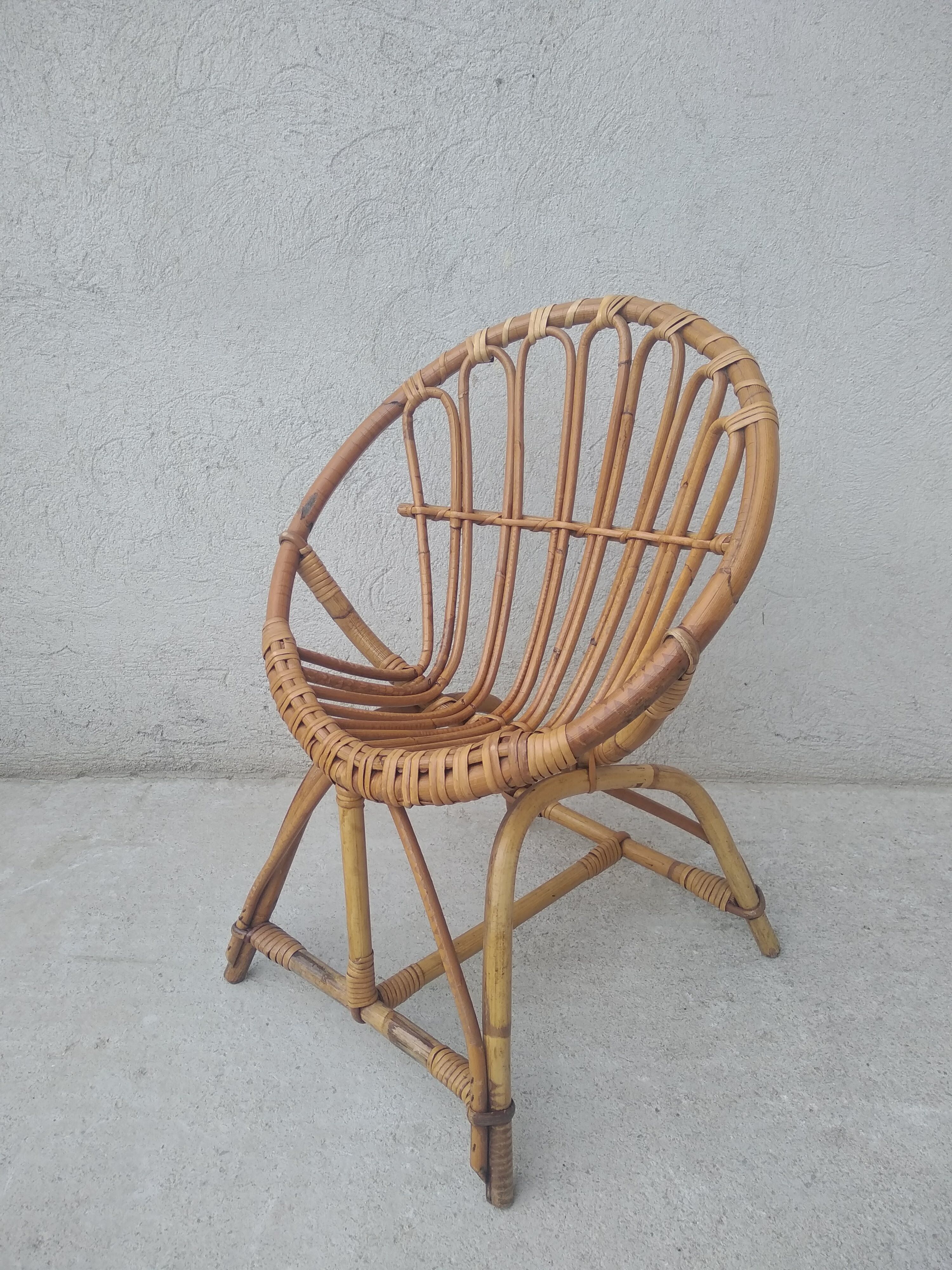 Rattan shell armchair for children 60s