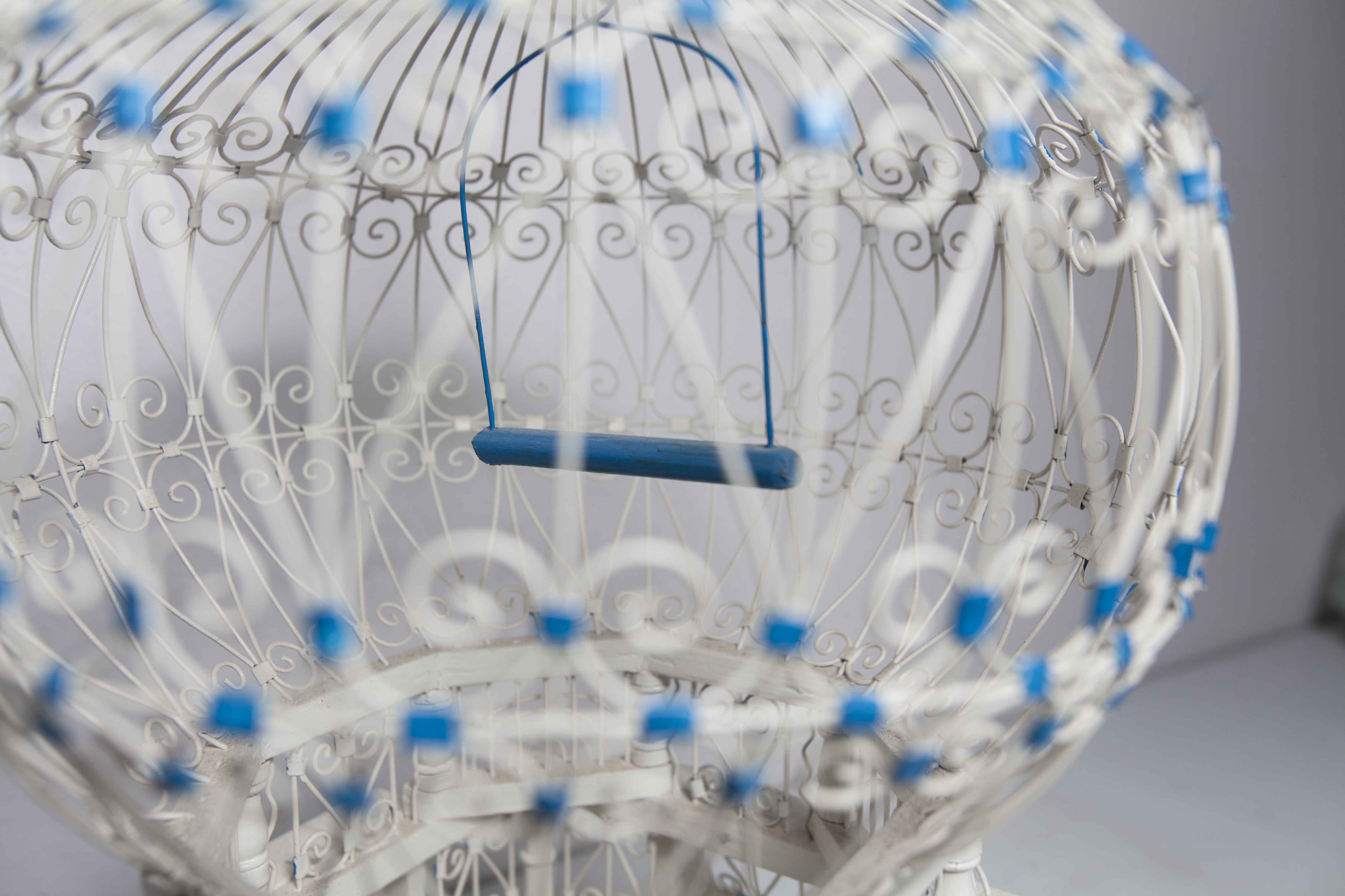 Oriental bird cage 1960 hand-painted wood and metal