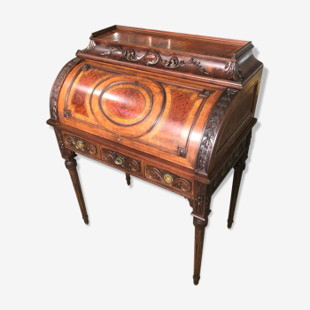 Old louis XVI style cylinder office Scriban Secretary in solid wood and marquetry