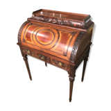 Ancien bureau à cylindre de style Louis XVI Scriban Secrétaire en bois massif et marqueterie
