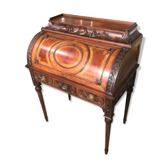 Old louis XVI style cylinder office Scriban Secretary in solid wood and marquetry