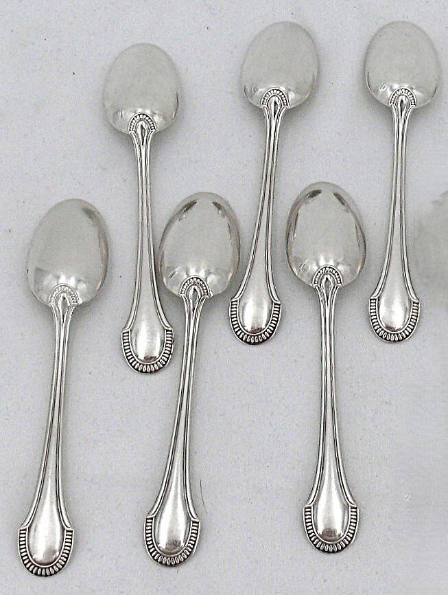 Ravinet d'Enfert 6 silver-plated moka spoons Minerva, Art Deco fluting