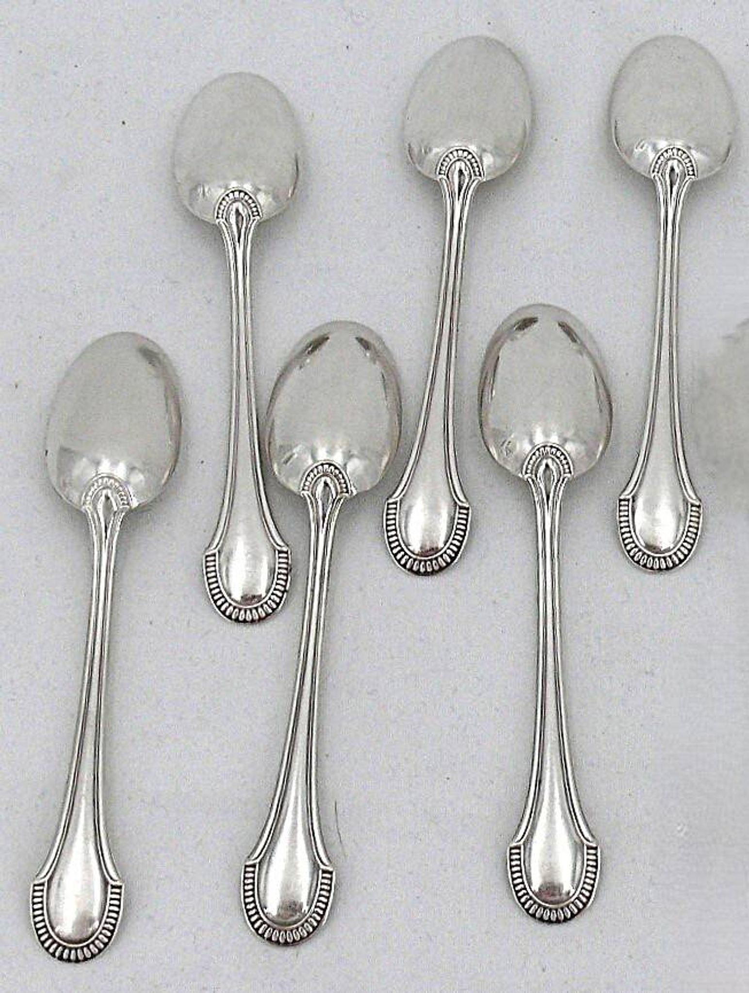 Ravinet d'Enfert 6 silver-plated moka spoons Minerva, Art Deco fluting