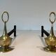 Pair of Bronze Chenets in Neoclassical Style in the Form of an Oil Lamp