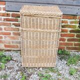 Old rectangular laundry basket in light wicker