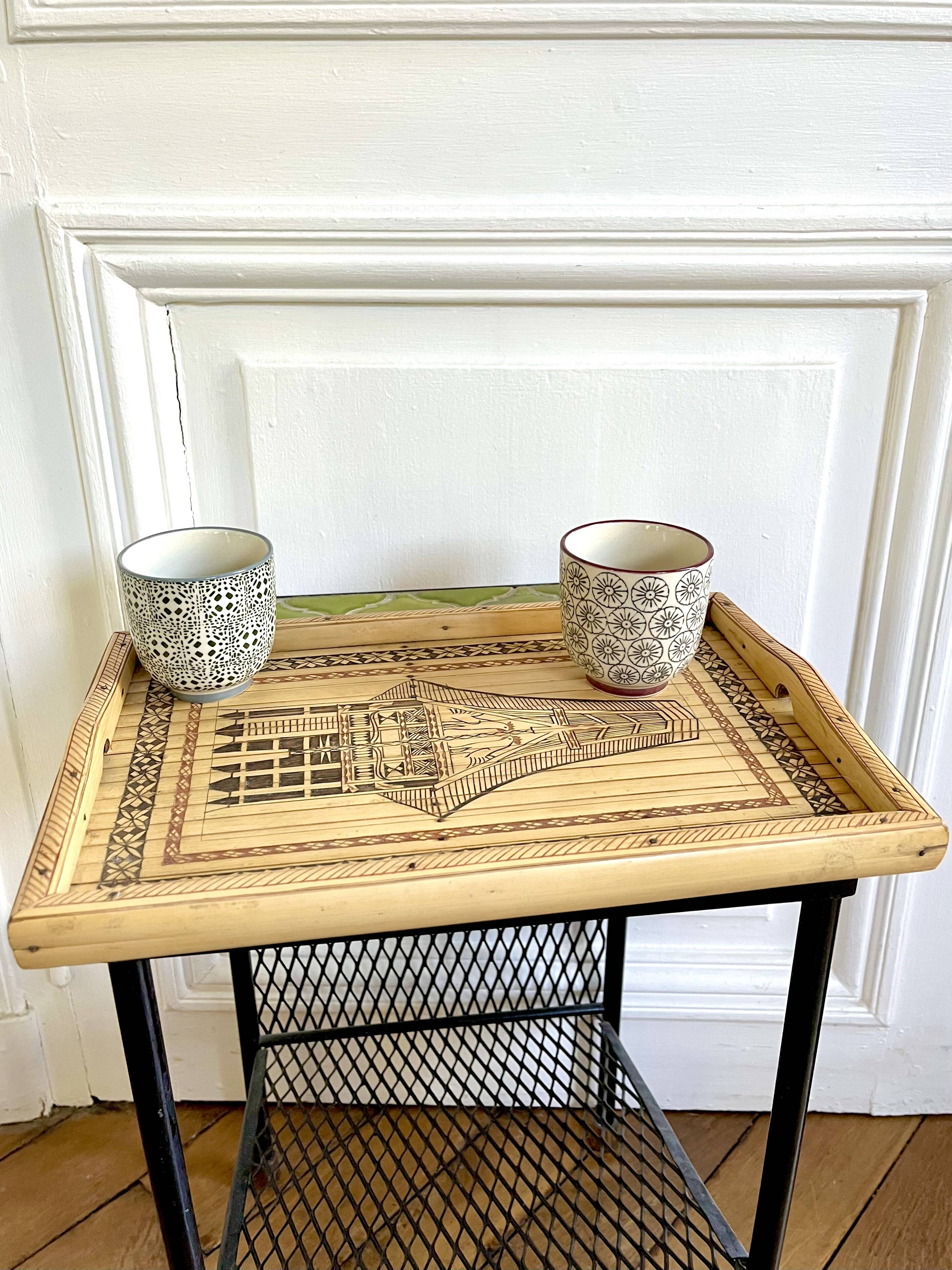Engraved bamboo rattan tray
