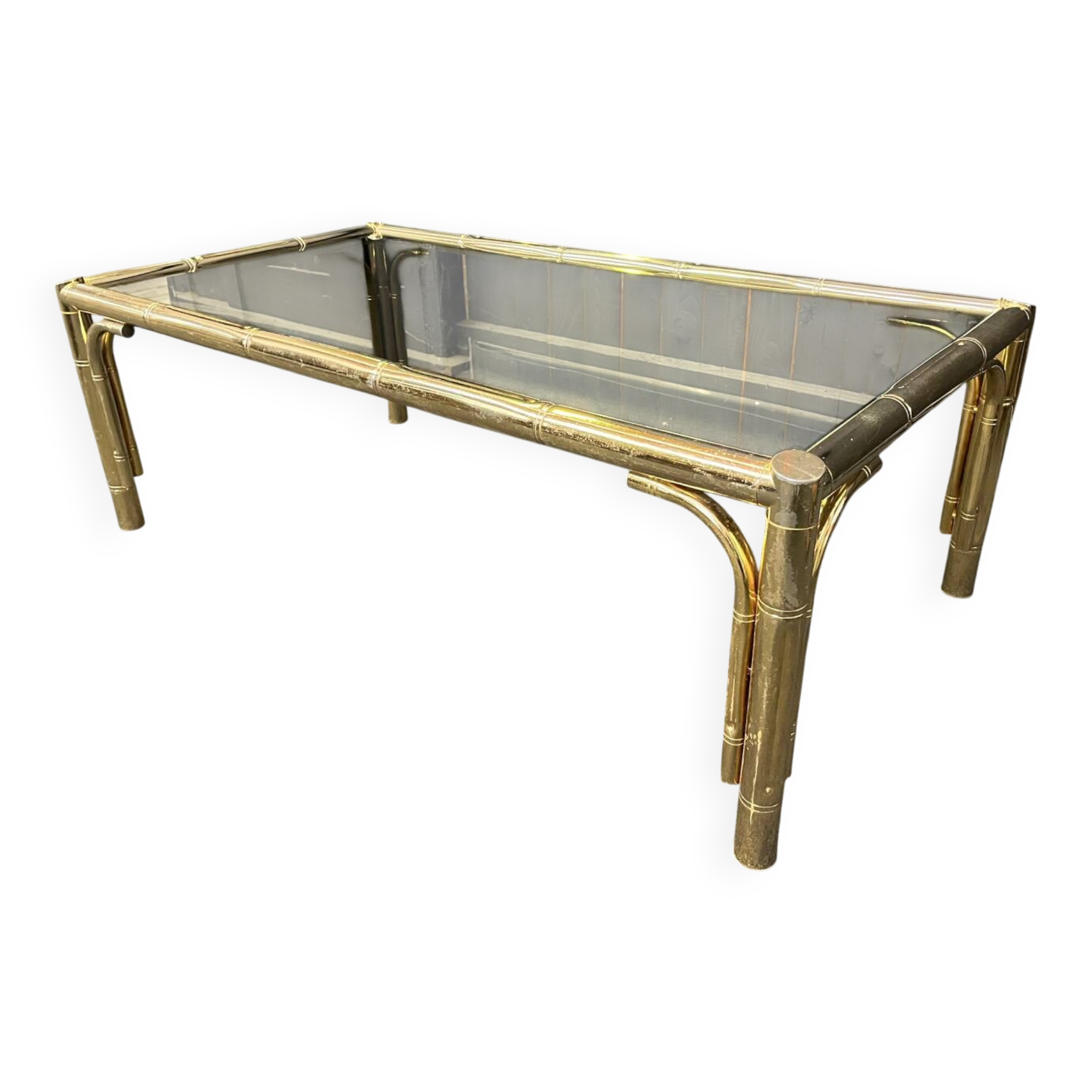 Table basse laiton faux bambou 1970