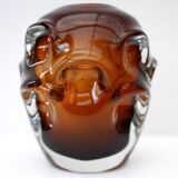 Mid-century modern biomorphic-shaped handmade crystal vase in amber and brown attributed to Börne Augustsson for Åseda, Sweden