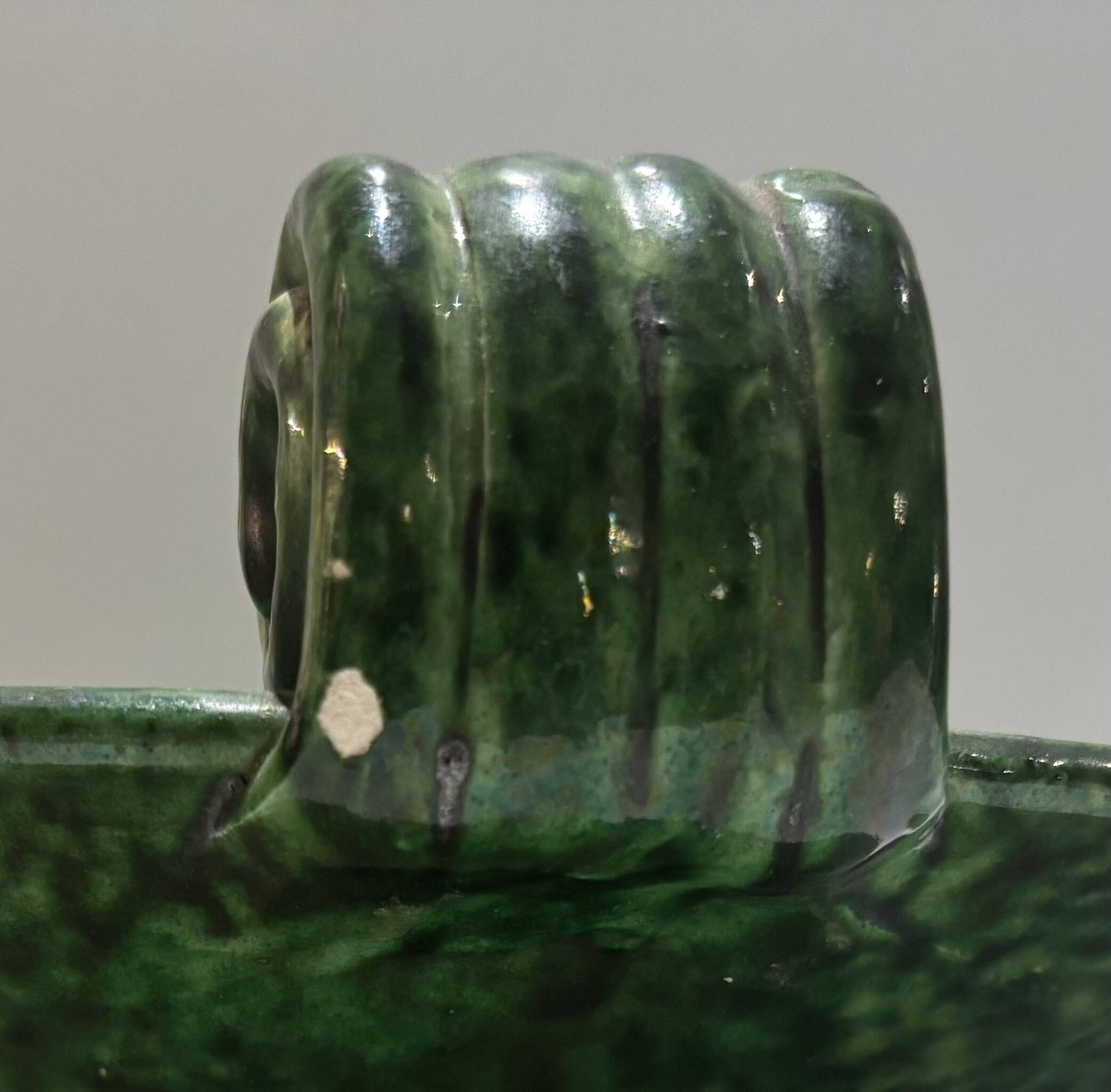 Large vintage Foucard-Jourdan Vallauris green ceramic bowl; 1960s