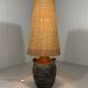 Large amphora floor lamp in pottery with a rattan shade from the 1960s.