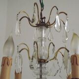 French vintage brass glass crystal 4 light chandelier with Murano droplets 4991