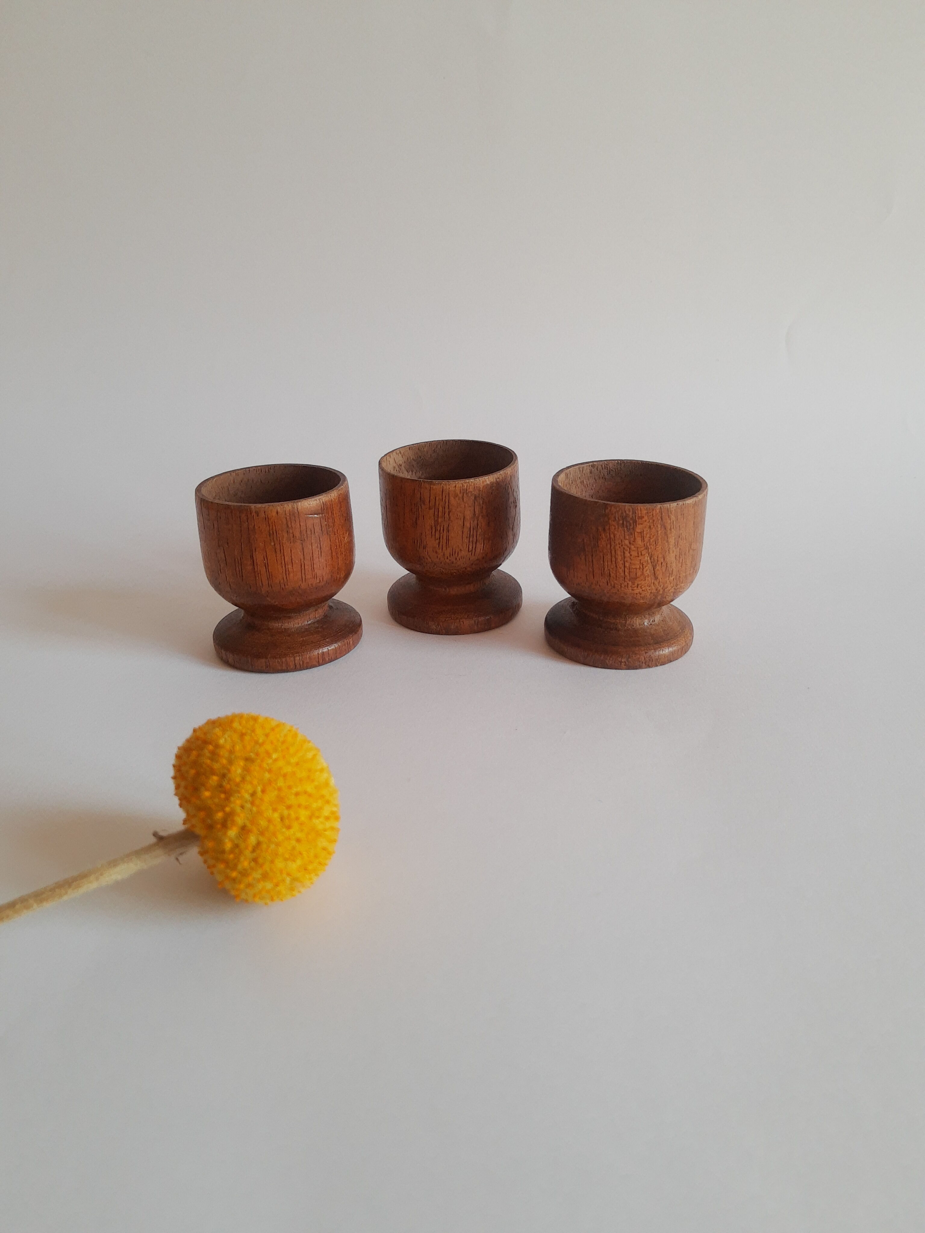 Set of 3 vintage wooden egg cups