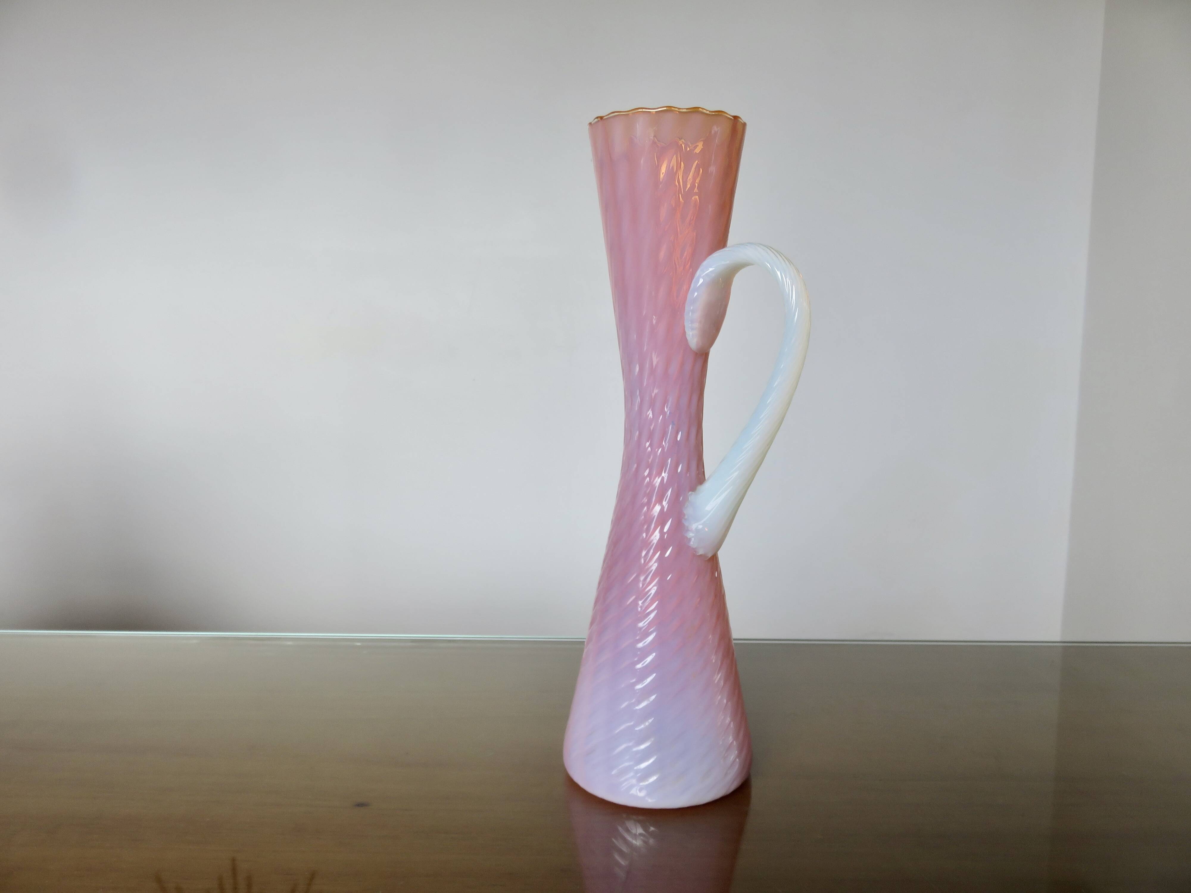 Vase, soliflore stelvia glass, italy, pink, orange and opalescent, 1960s