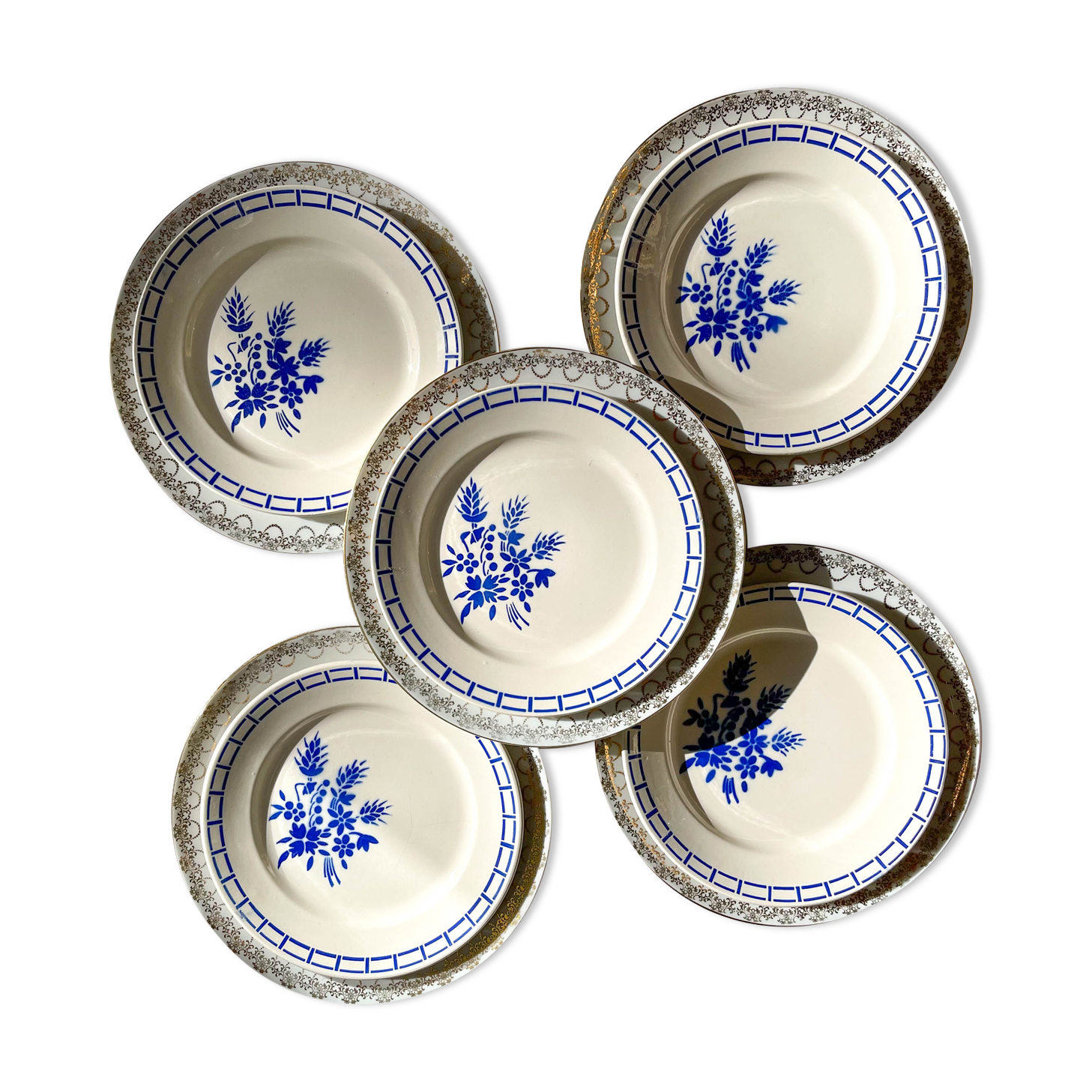 10 Mismatched Porcelain Plates ~ White Gold Porcelain Plates ~ LIMOGES Plates ~ Dishes