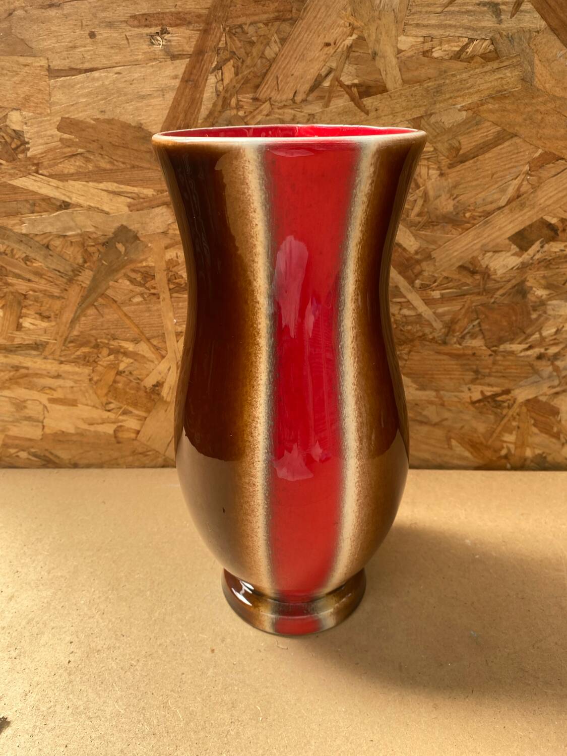 Antique verceram ceramic vase brown red beige vintage