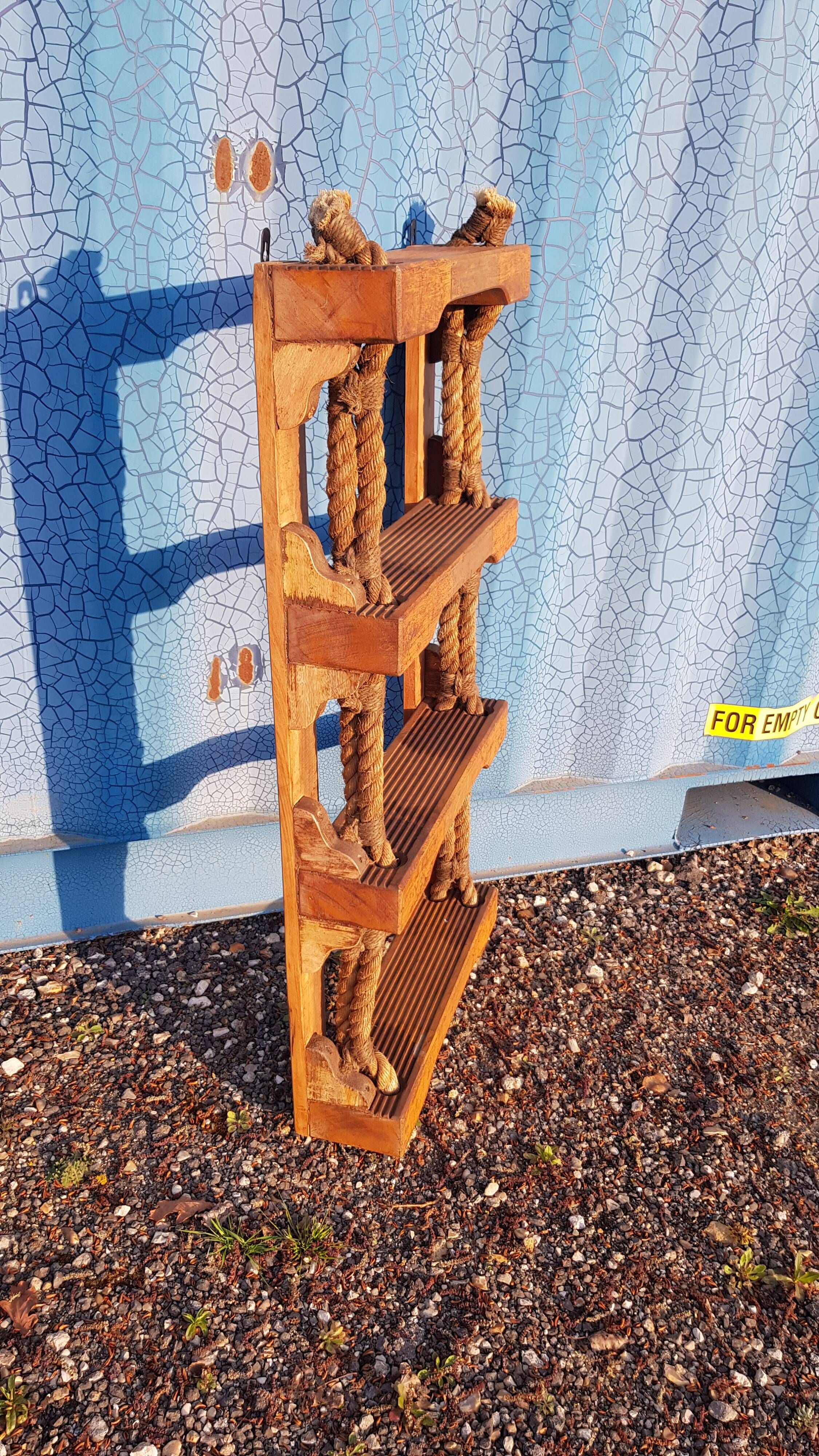Boat shelf 4 levels of wood and rope