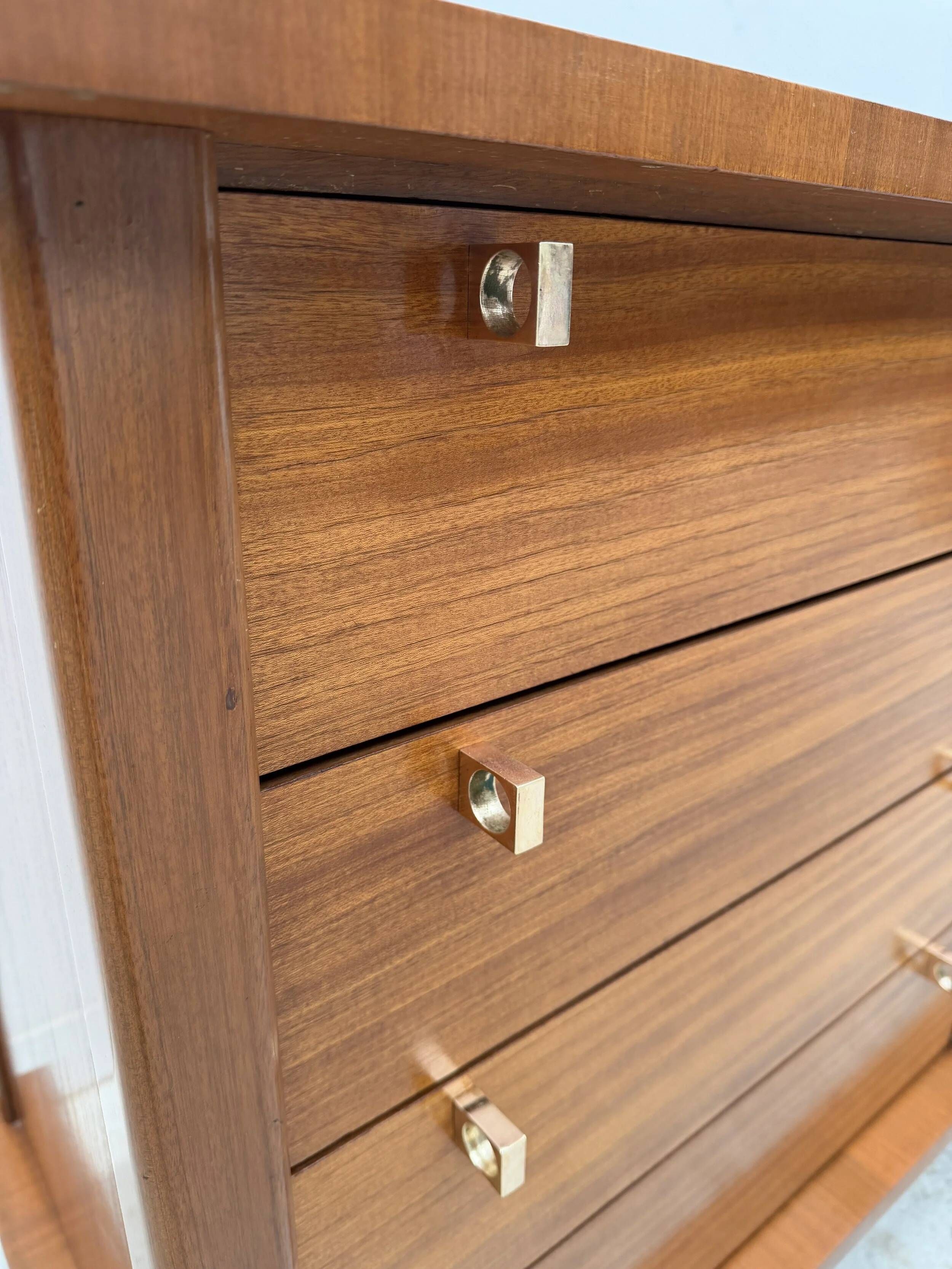 Enfilade by Robert DEBIEVE in mahogany veneer and brass, France 1950.