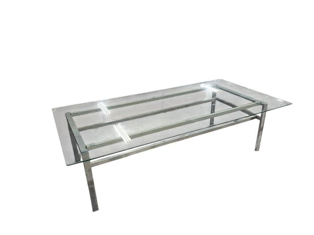XL vintage coffee table in glass and chrome