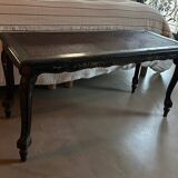 Antique black lacquered coffee table with caning – painted decoration – late 19th century