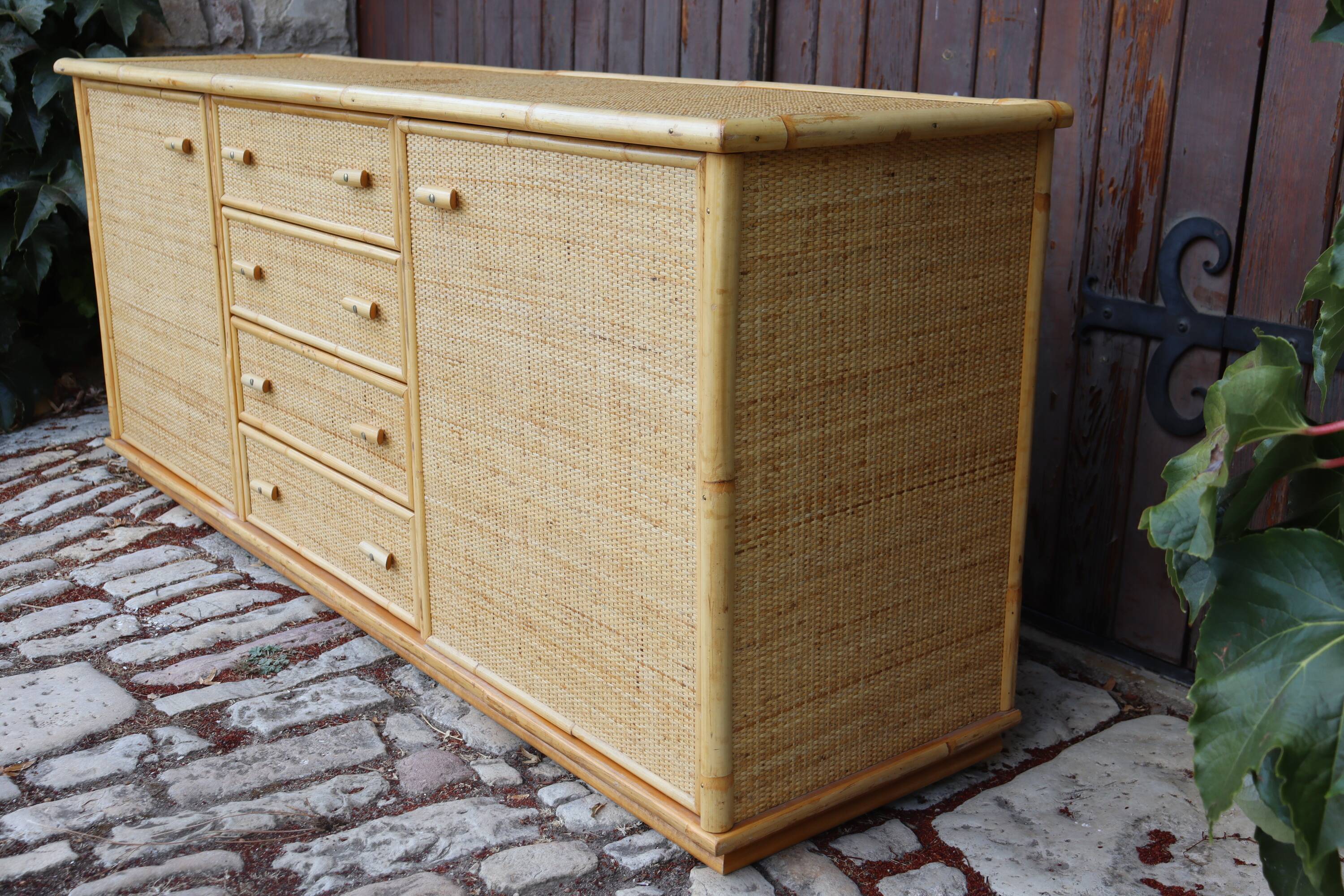 Rattan and Bamboo Enfilade in the style of Dal Vera 1970 Italy