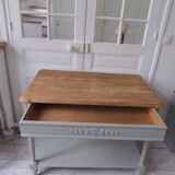 Louis XVI style desk and serving trolley in beautifully crafted verdigris walnut.