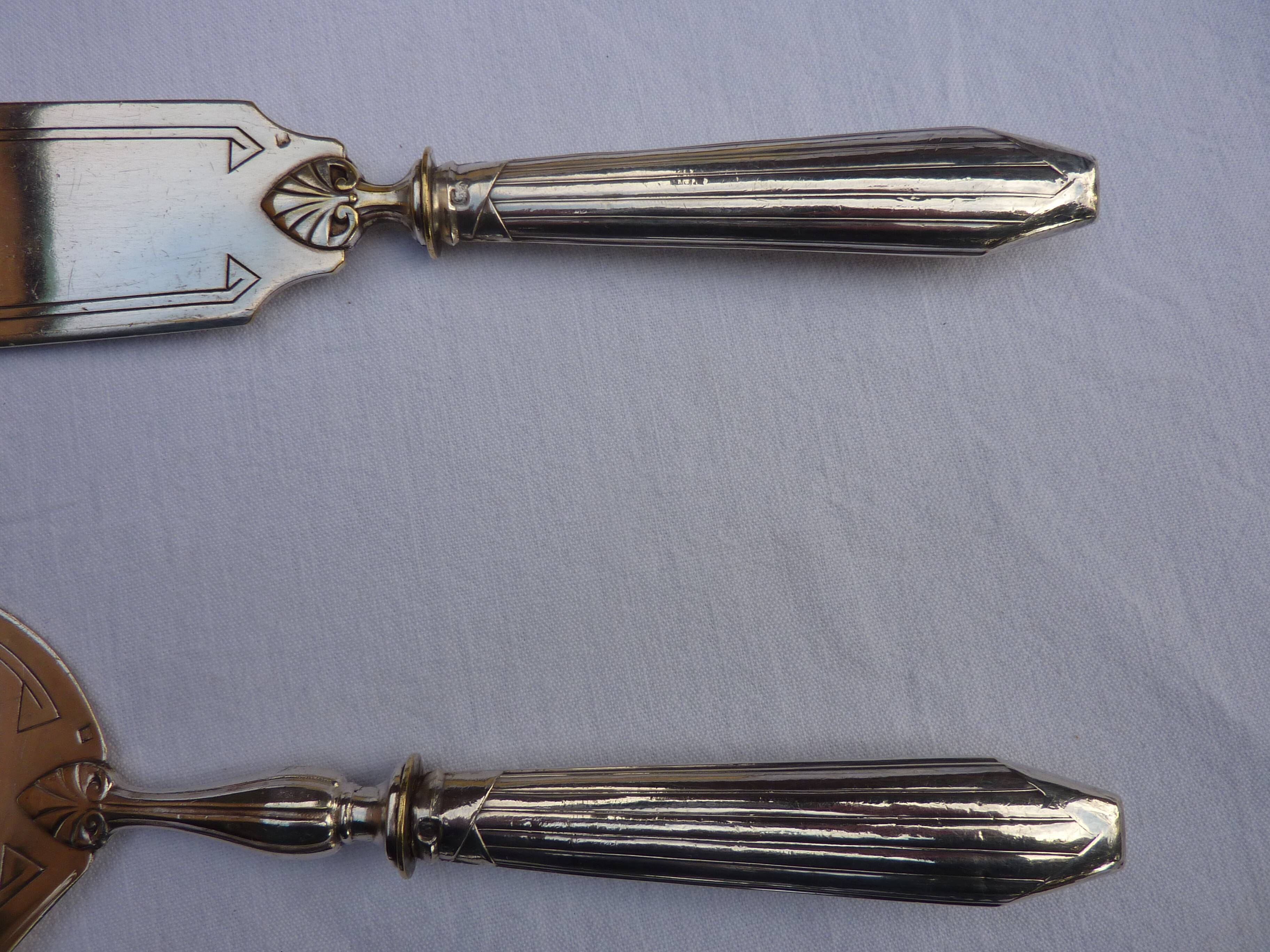 2 dessert serving cutlery art deco silver filled and silver metal