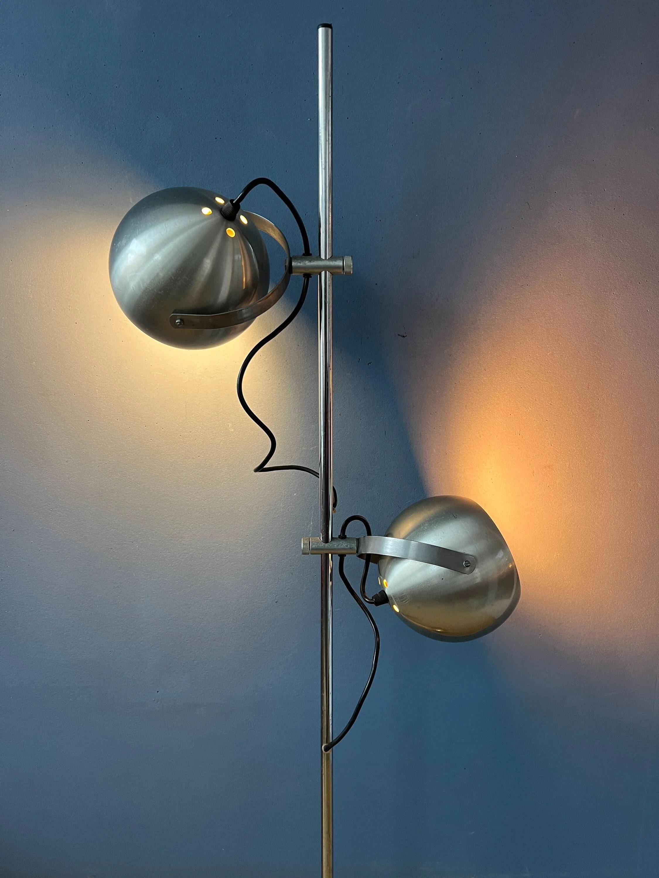 Mid-century vintage floor lamp Herda "Eyeball" in silver