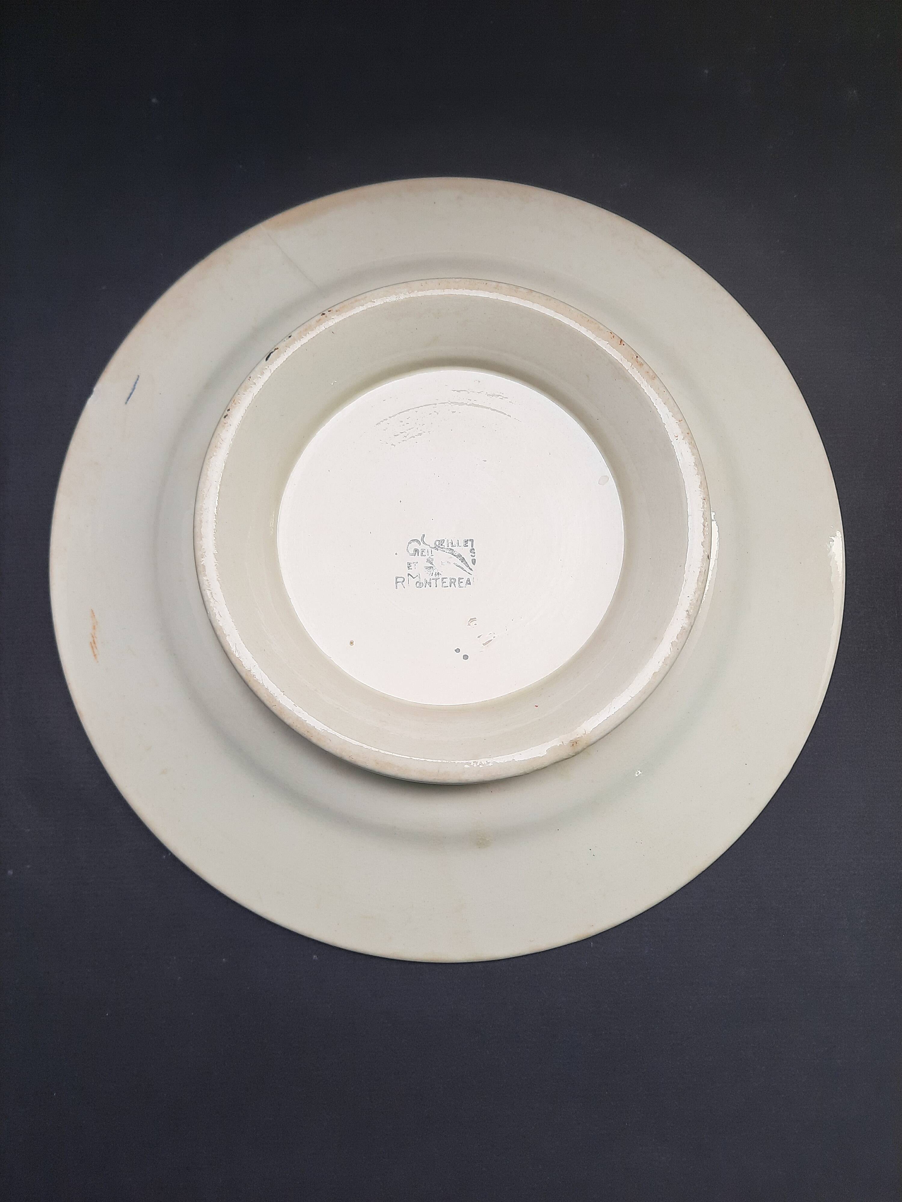 Antique Art Deco fruit bowl 1920-1930. Oeillet earthenware Creil & Montereau