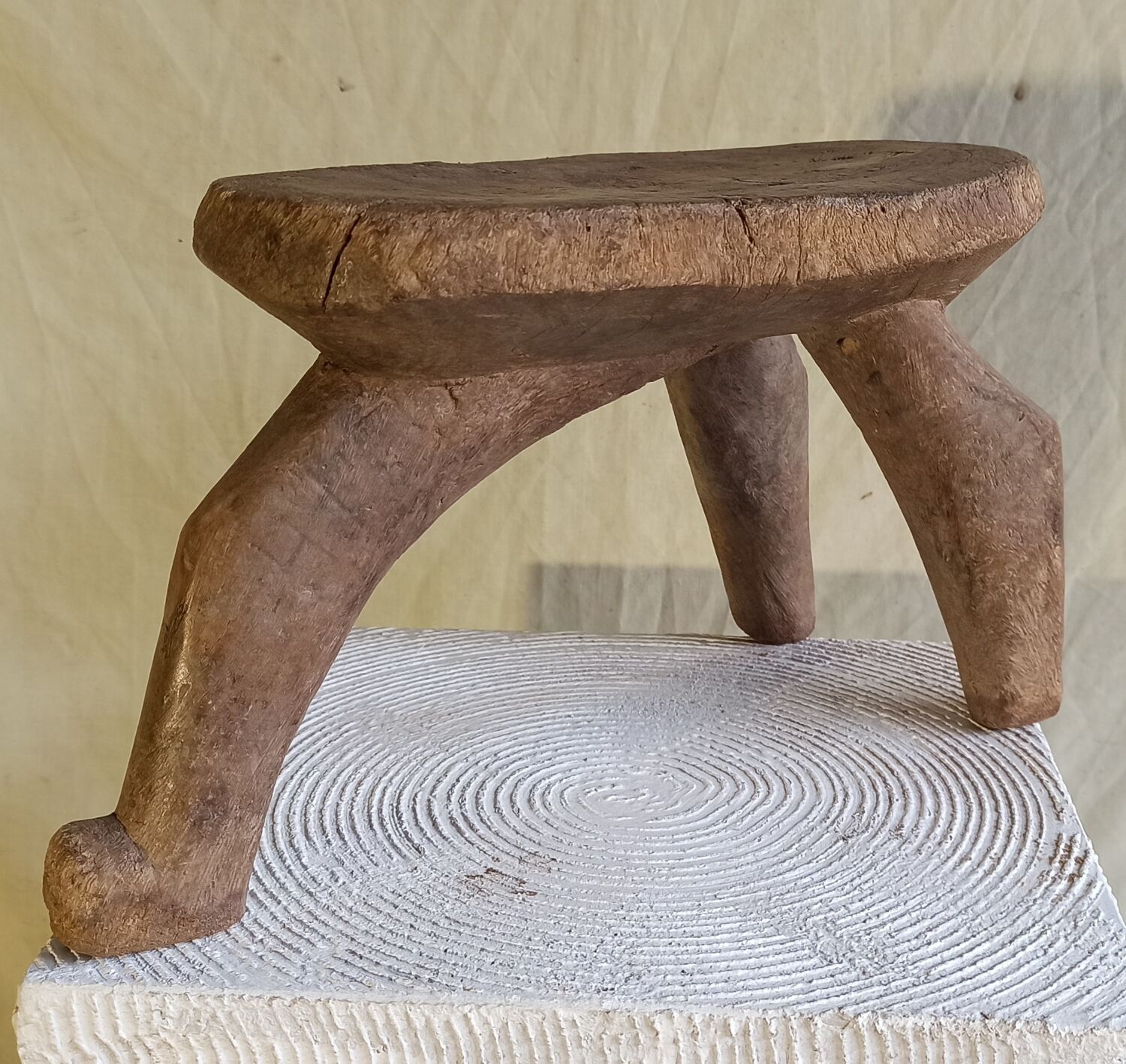 Stool old African art wooden Lobi from Burkina Faso