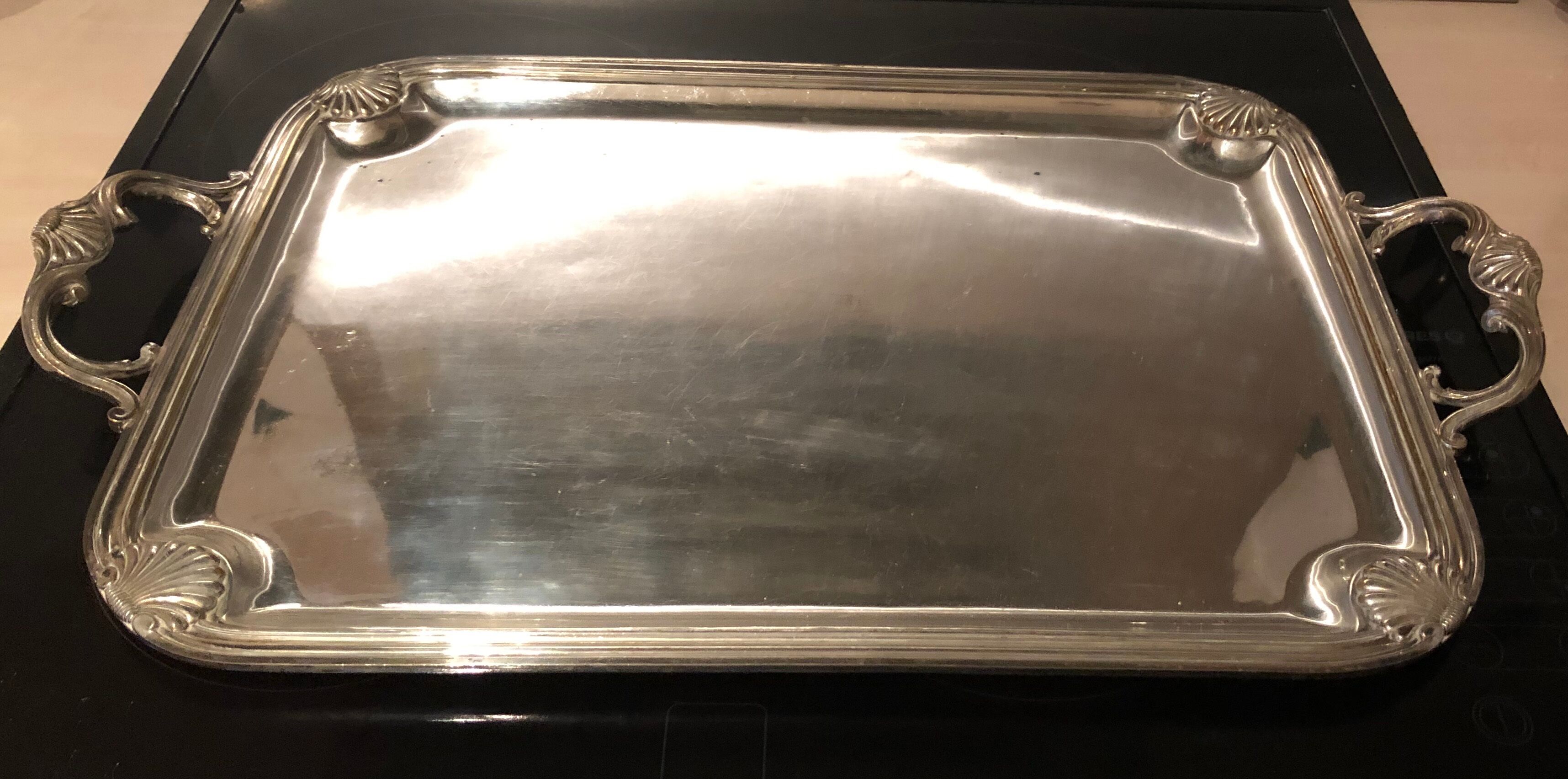 Silver metal serving tray