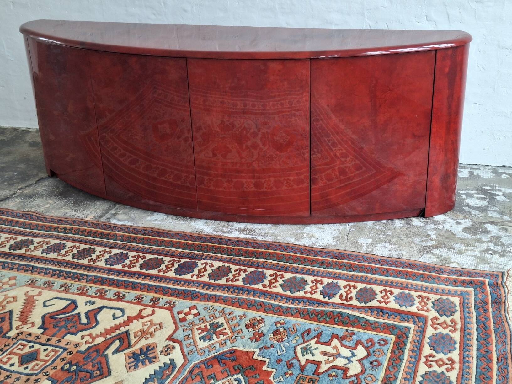 Italian convex sideboard in lacquered parchment by Aldo Tura