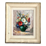 Bouquet champêtre, ancienne huile sur panneau