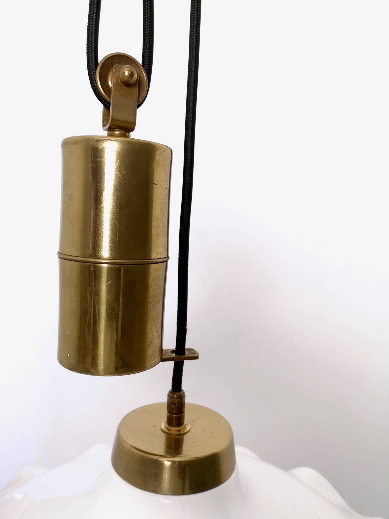 White Ceramic and Brass Adjustable Pendant Lamp, Italy