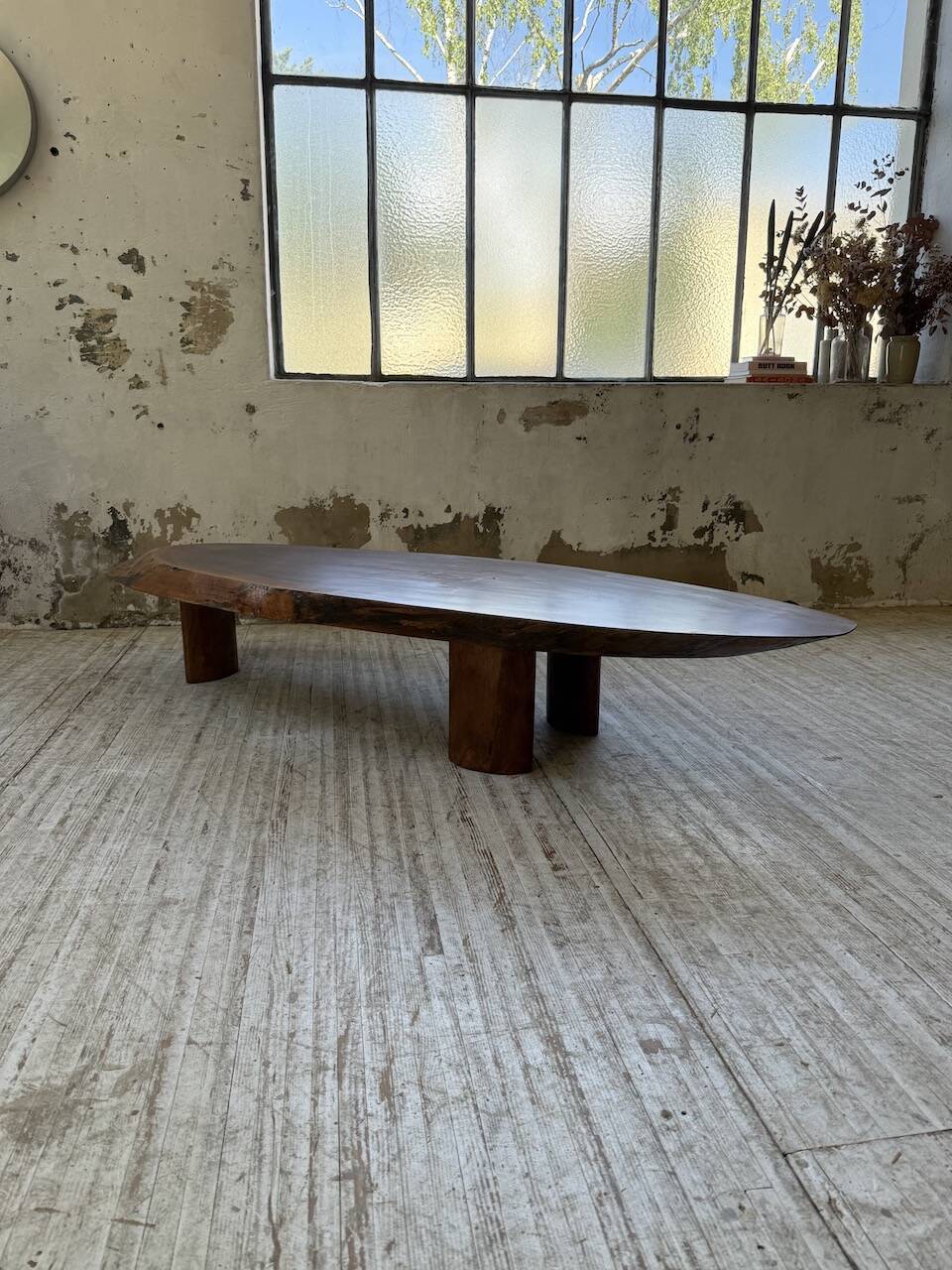 Table basse années 50 plateau bois exotique XXL