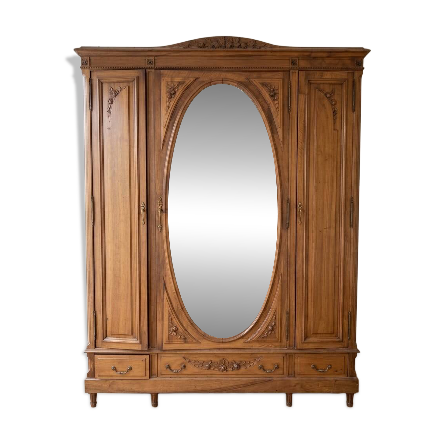 Armoire ancienne en bois massif avec miroir ovale