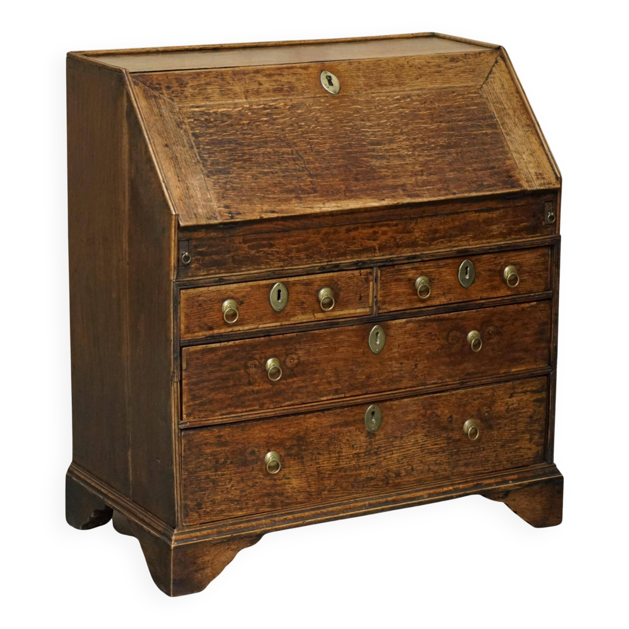 Ancient Georgian writing desk circa 1760 with a leather top.