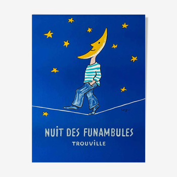 Affiche original La Nuit Des Funambules Trouville par Savignac 1985 - Petit Format - On linen
